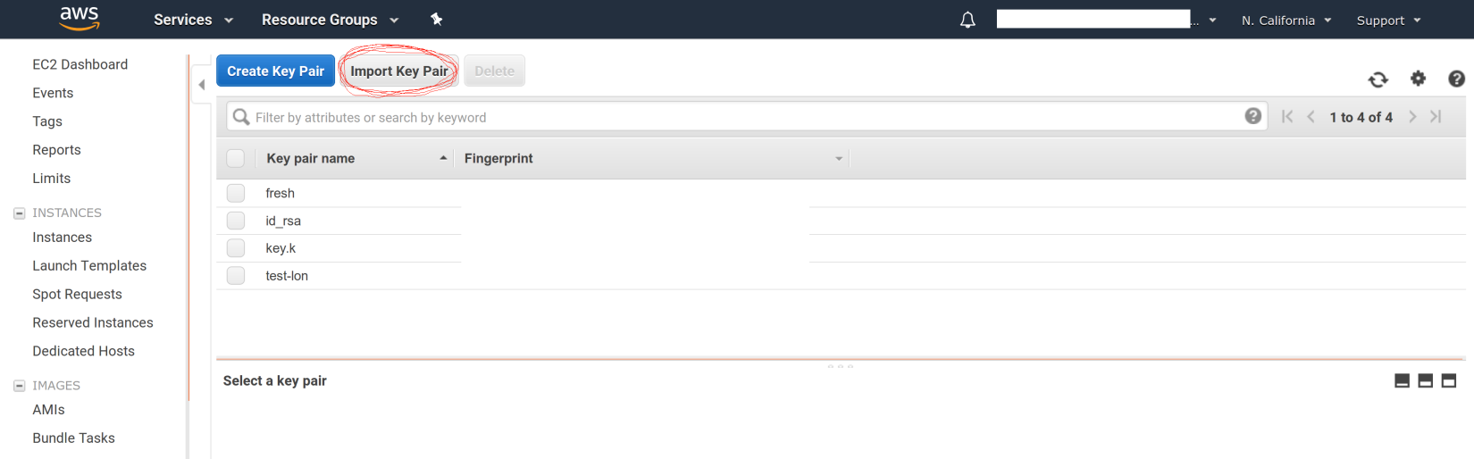 Adding an Amazon Key Pair